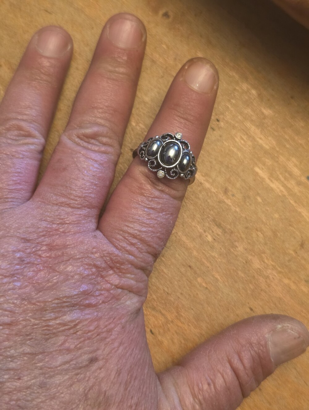 Avon Size 10 Smokey Gemstone Ring Hematite? Metal Unknown